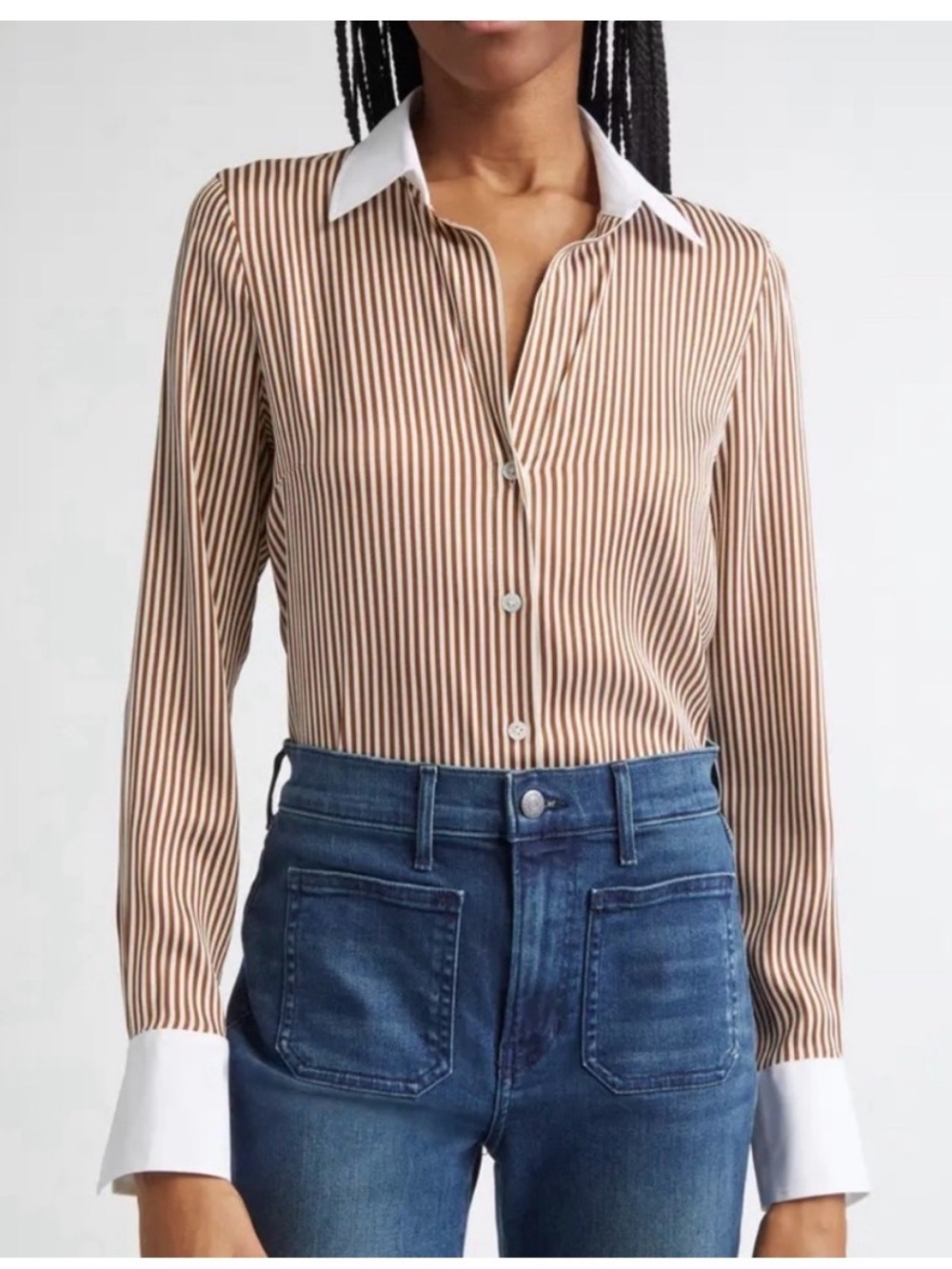 Veronica Beard Brown and White Striped Amelia Button-Down Shirt Sz 6